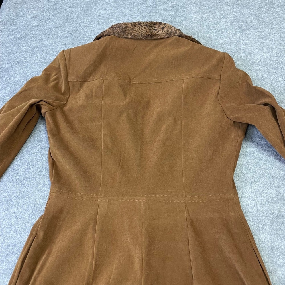 VTG Liz Claiborne Faux Suede Maxi Dress 10 Tan Brown Leopard Faux Fur Collar - Picture 11 of 16